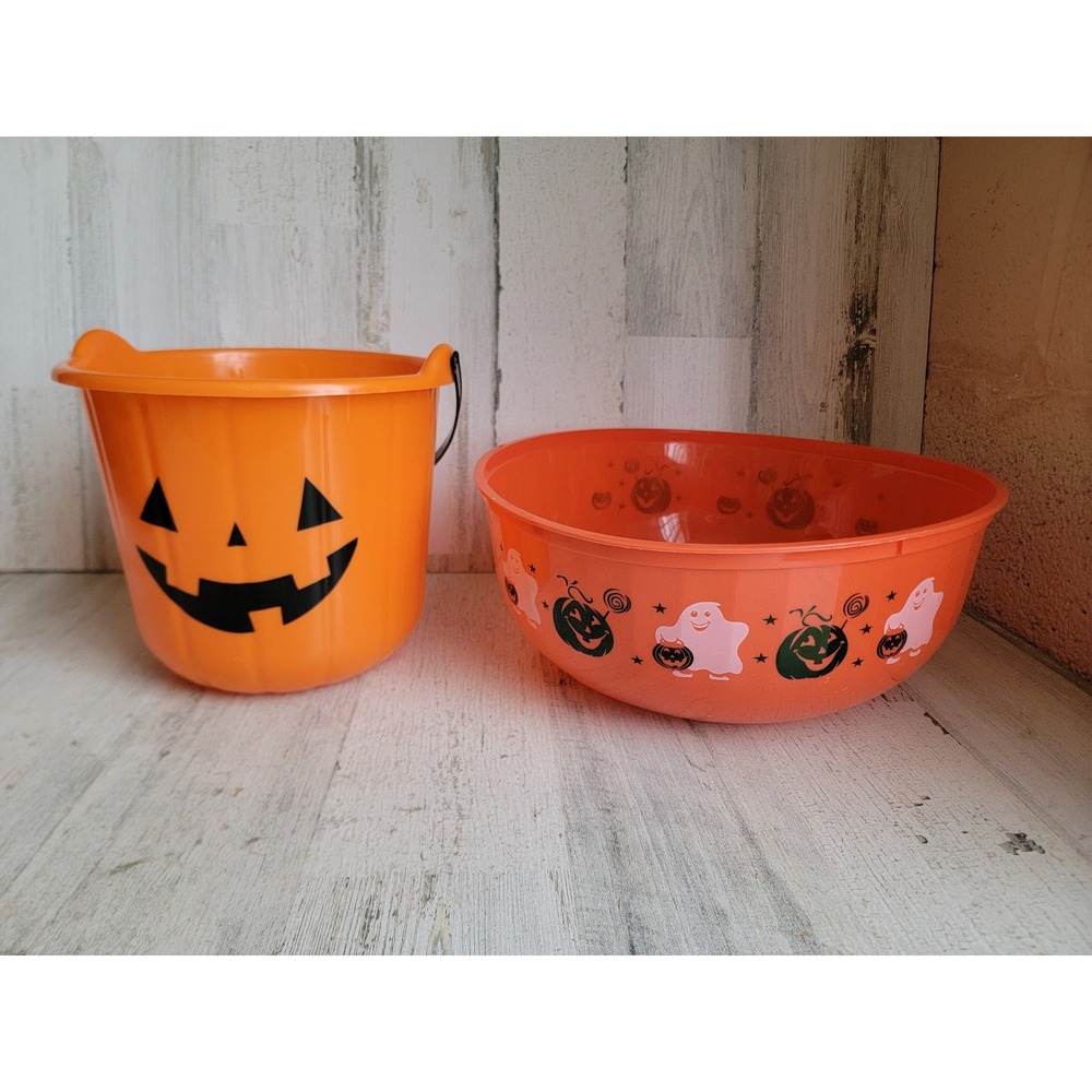 Halloween candy bowl pumpkin trick or treat bucket Pail set home decor